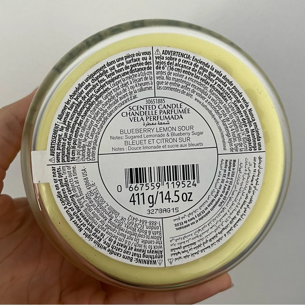 Bath & Body Works Blueberry Lemon Sour Candle - Yellow and Blue - Picture 2 of 4